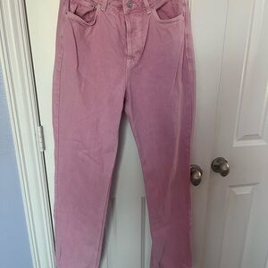 Zara Women's Straight Leg Jeans in Pink